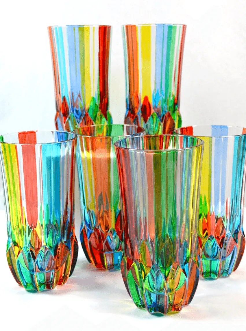 Swatch Tall Drink Glass, Set of 2 Hand-Painted Italian Crystal