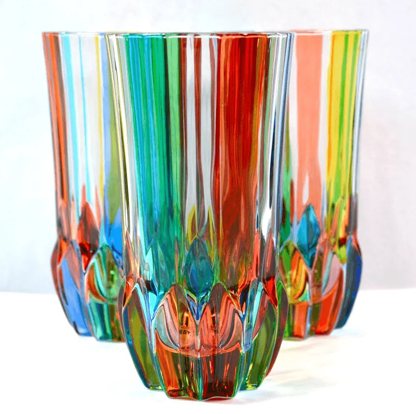 Swatch Tall Drink Glass, Set of 2 Hand-Painted Italian Crystal