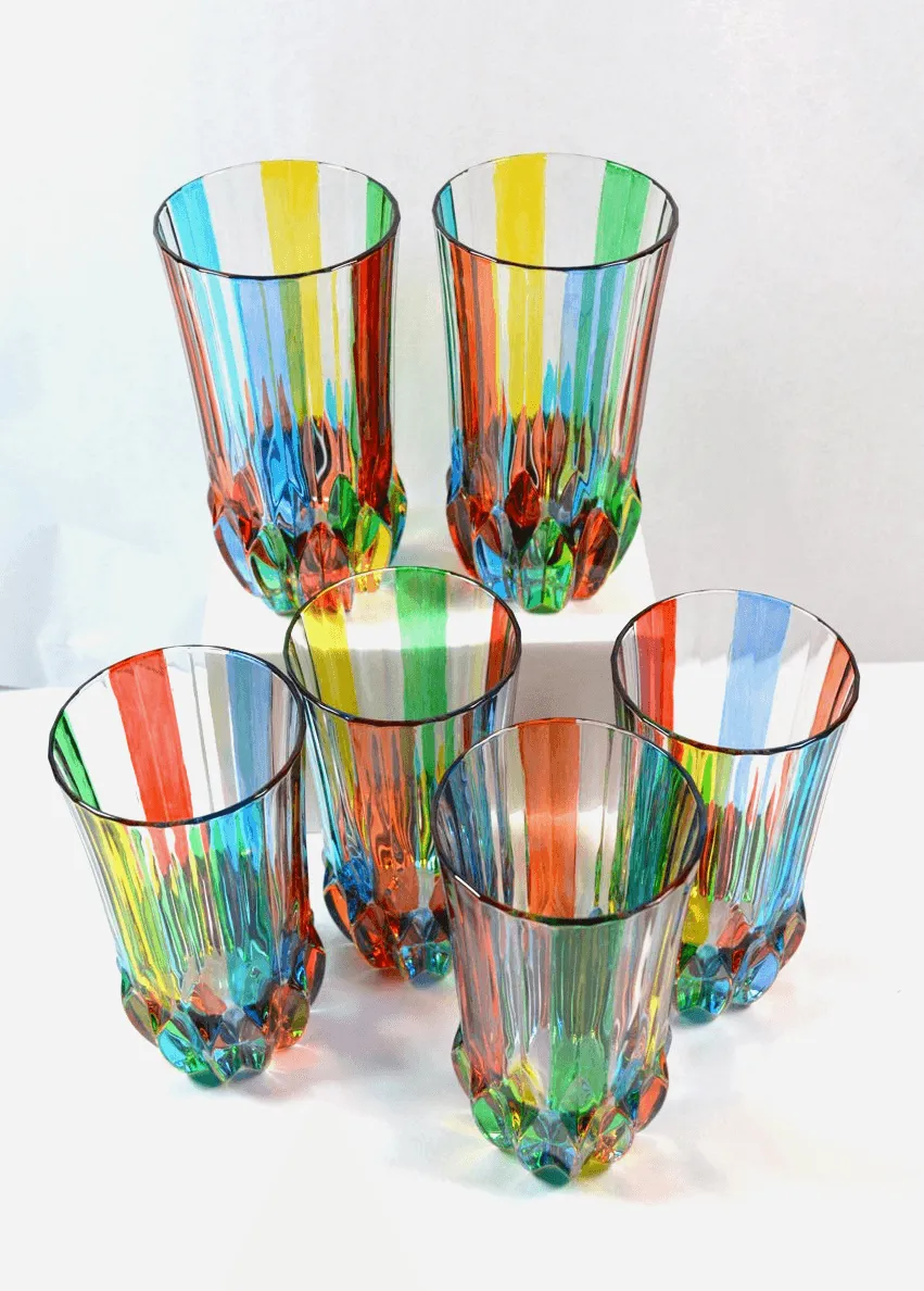 Swatch Tall Drink Glass, Set of 2 Hand-Painted Italian Crystal