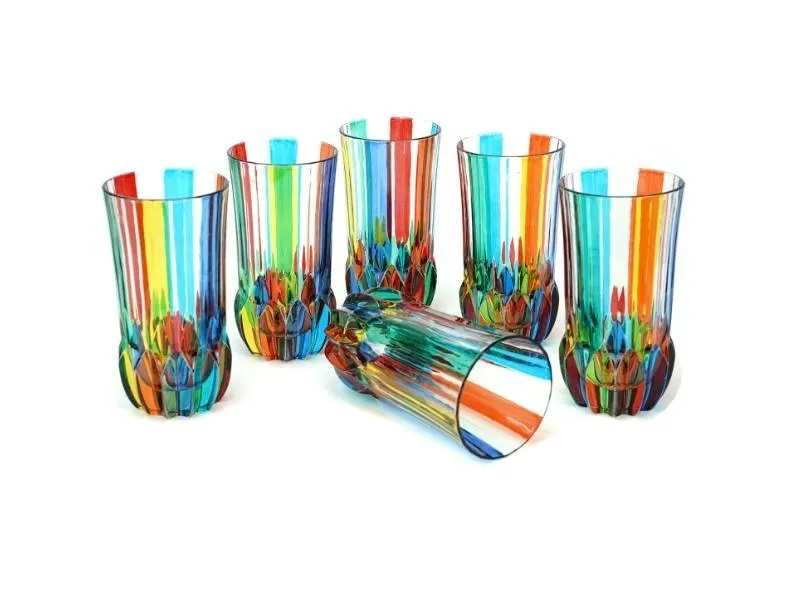 Swatch Tall Drink Glass, Set of 2 Hand-Painted Italian Crystal