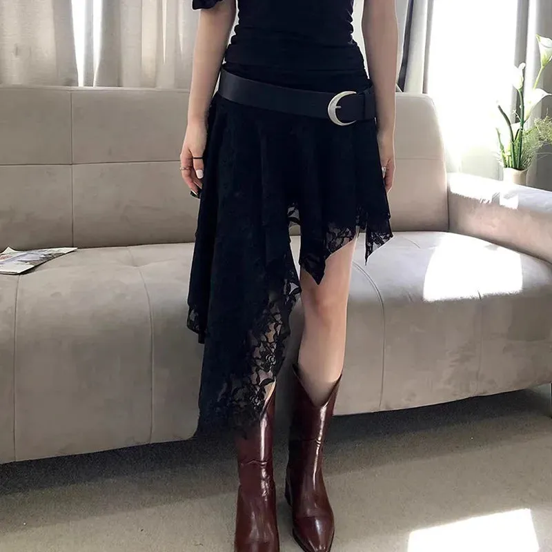 TAVIMART  -  Holiday Solid Color Lace Ruffled Skirt For Women Sexy Low Waist Irregular Mini Skirt Splice Hot Girl Clubs Party Skirt