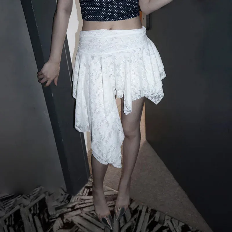 TAVIMART  -  Holiday Solid Color Lace Ruffled Skirt For Women Sexy Low Waist Irregular Mini Skirt Splice Hot Girl Clubs Party Skirt
