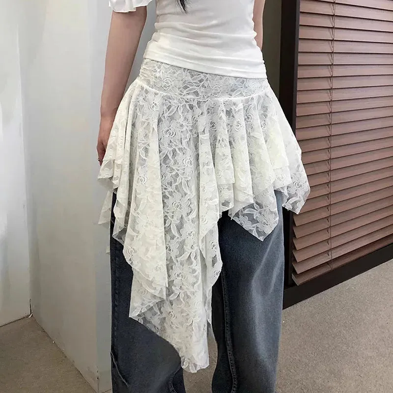TAVIMART  -  Holiday Solid Color Lace Ruffled Skirt For Women Sexy Low Waist Irregular Mini Skirt Splice Hot Girl Clubs Party Skirt