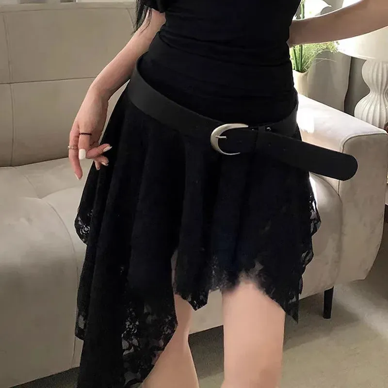 TAVIMART  -  Holiday Solid Color Lace Ruffled Skirt For Women Sexy Low Waist Irregular Mini Skirt Splice Hot Girl Clubs Party Skirt