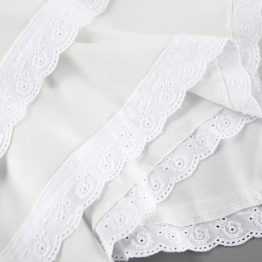 TAVIMART  -  Summer New Fashion White Irregular Short Skirt For Women Elastic Waist A-line Lace Patchwork Embroidery Pleat Female Skirt
