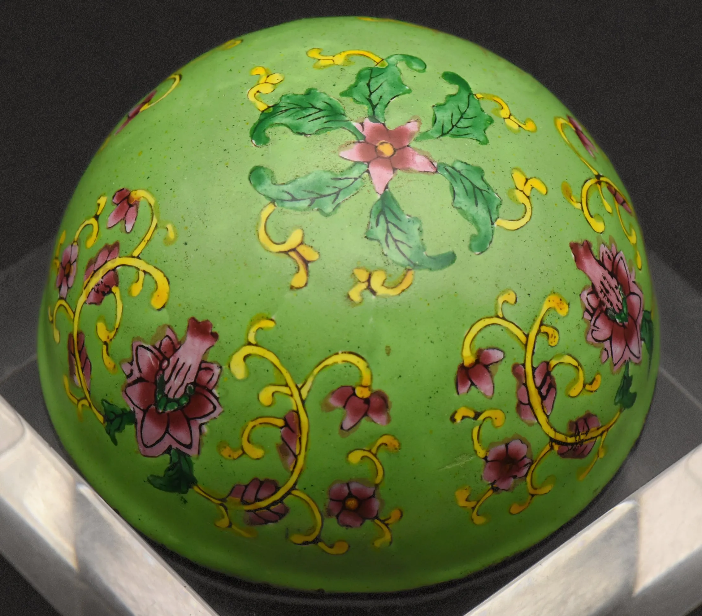 Vintage Metal Hand Painted Enamel Round Bottom Bowl