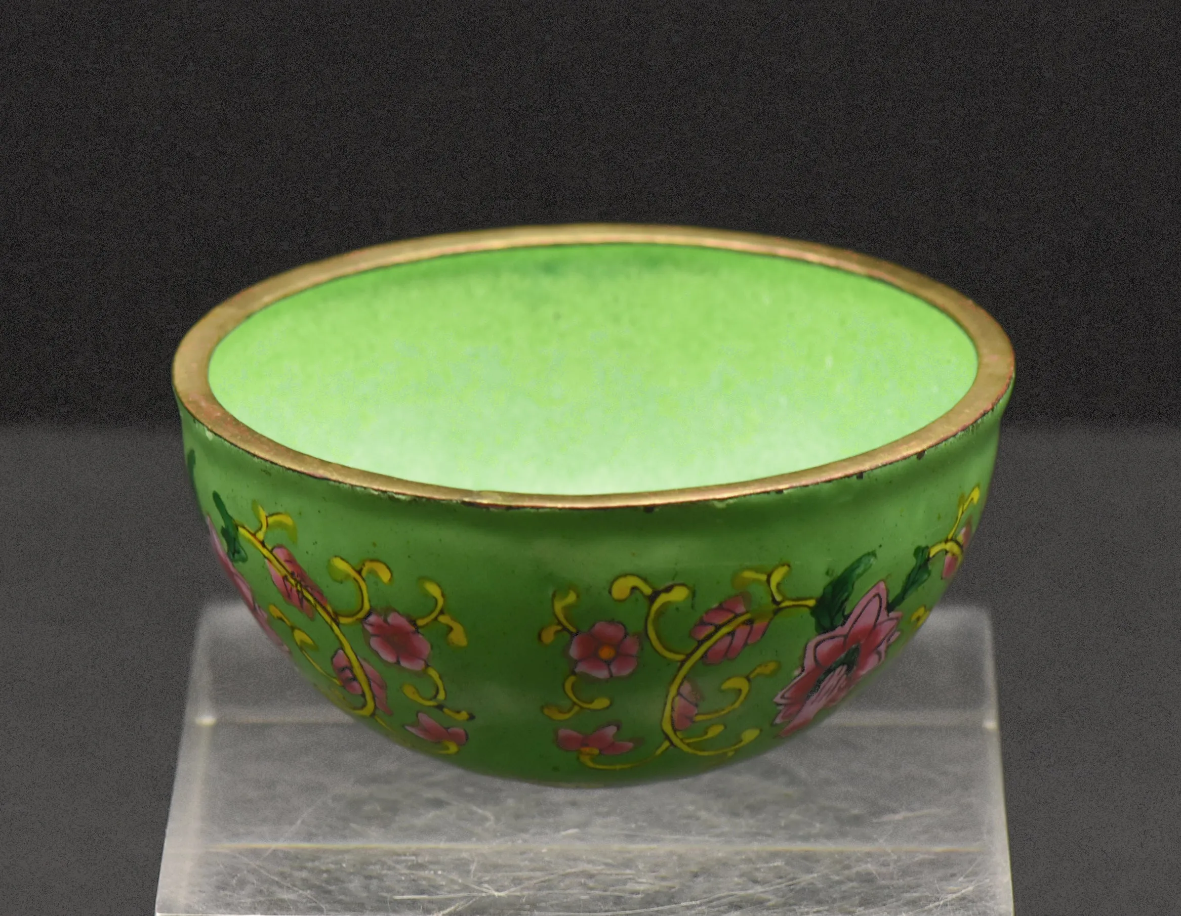 Vintage Metal Hand Painted Enamel Round Bottom Bowl
