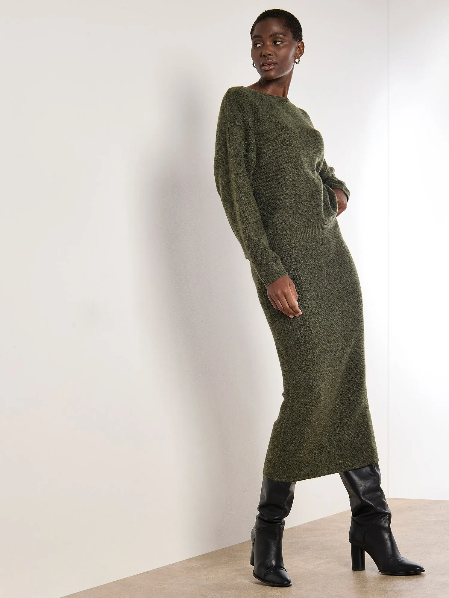 Waffle Knitted Midi Skirt