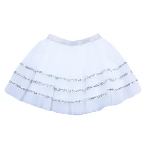 White/Silver Band Tulle Skirt W/ Sequin Trims