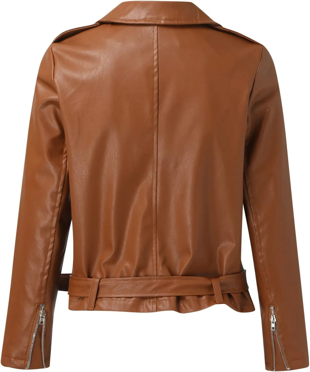 Women Faux Leather Blazer Jackets Zip Lapel Short Motorcycle Bike Coat Belted Hem Fashion Plus Size Pleather Jacket