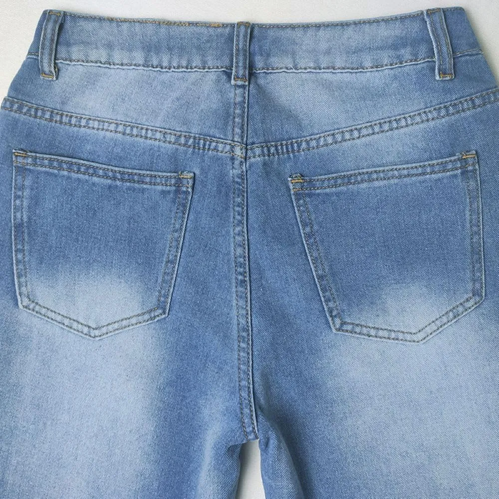Women's Baggy Ankle Button Fly Jeans Casual Loose Straight Leg Button Cropped Cute Denim Pants