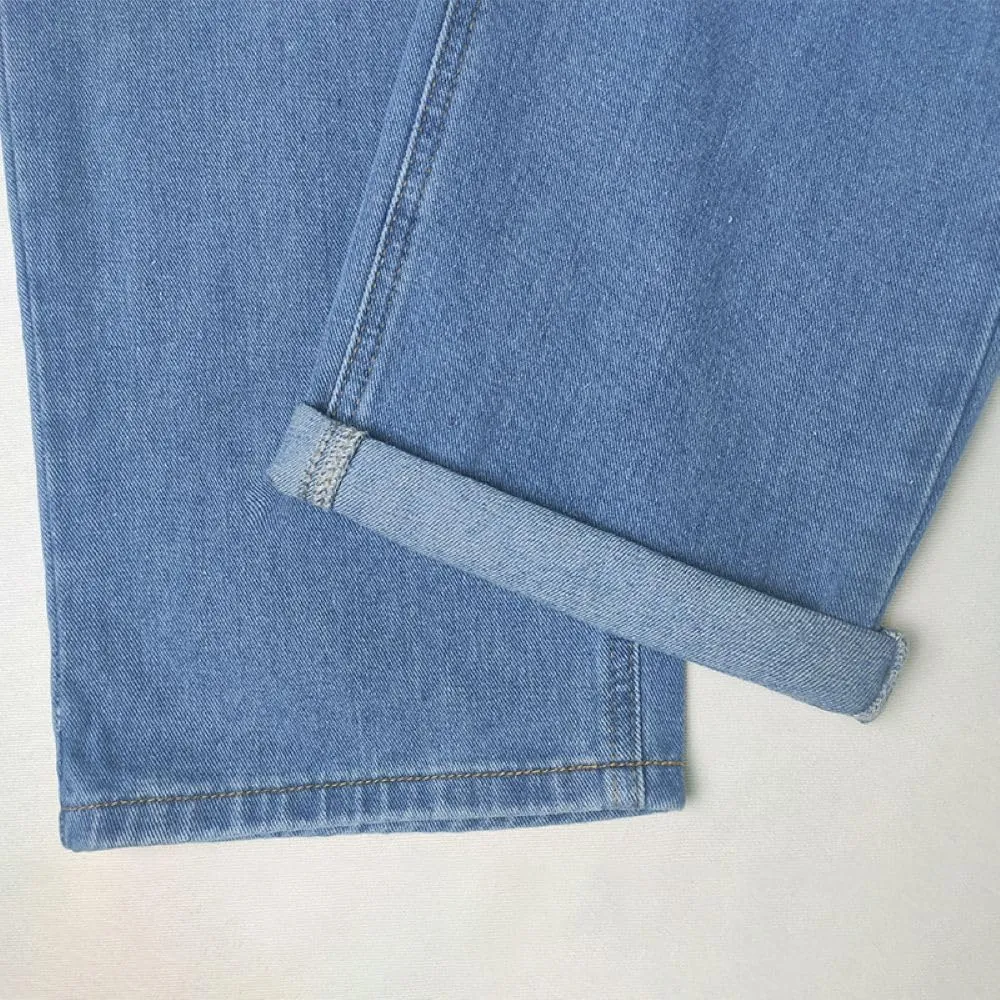 Women's Baggy Ankle Button Fly Jeans Casual Loose Straight Leg Button Cropped Cute Denim Pants
