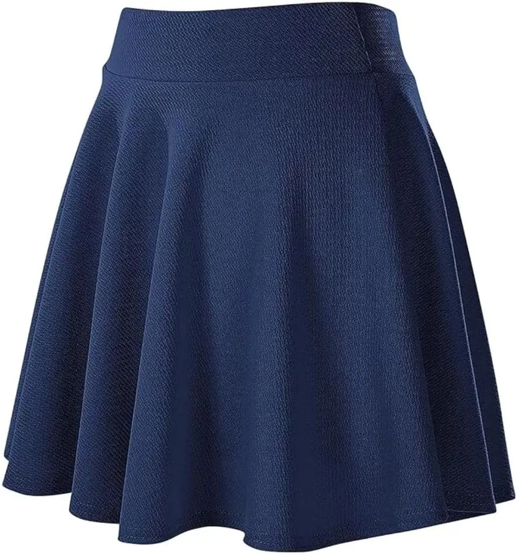 Womens Classical Mini Skater Skirt Basic Versatile Stretchy Flared Casual Black Short Skirts