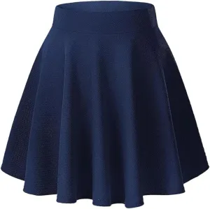 Womens Classical Mini Skater Skirt Basic Versatile Stretchy Flared Casual Black Short Skirts