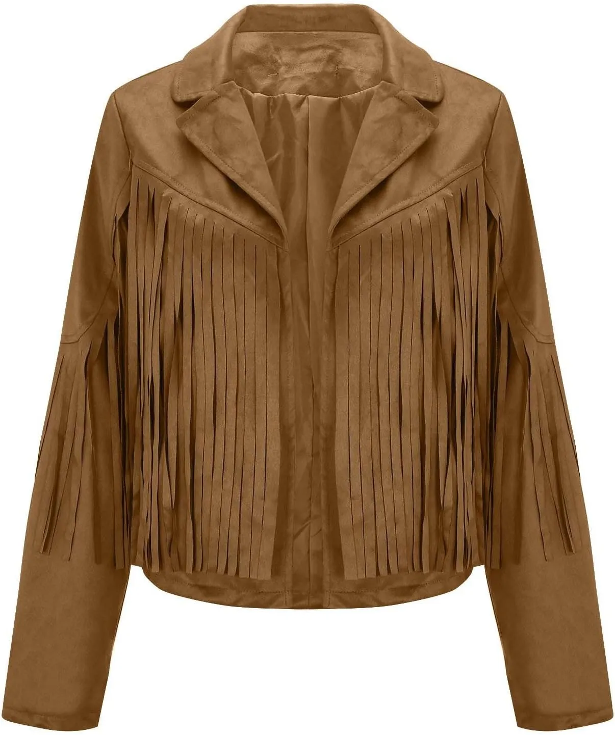Women's Faux Suede Leather Fringe Jacket Cowgirl Crop Moto Biker Jackets Open Front Tassel Coat Tops 2024 Trendy
