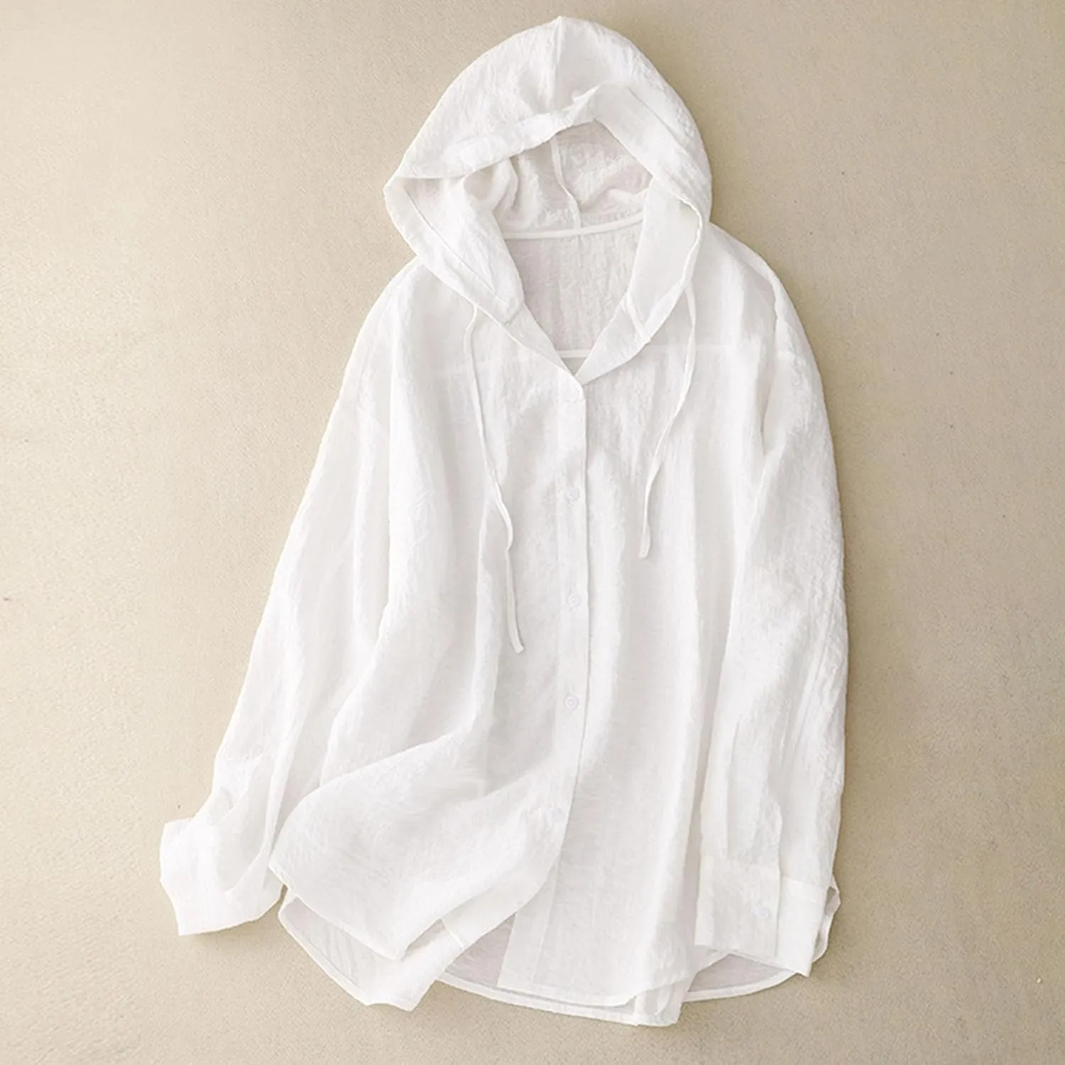 Women's Linen Sun Protection Hoodie Jacket Lightweight Long Sleeve Shirt Oversized Loose Breathable Hooded Cover Ups