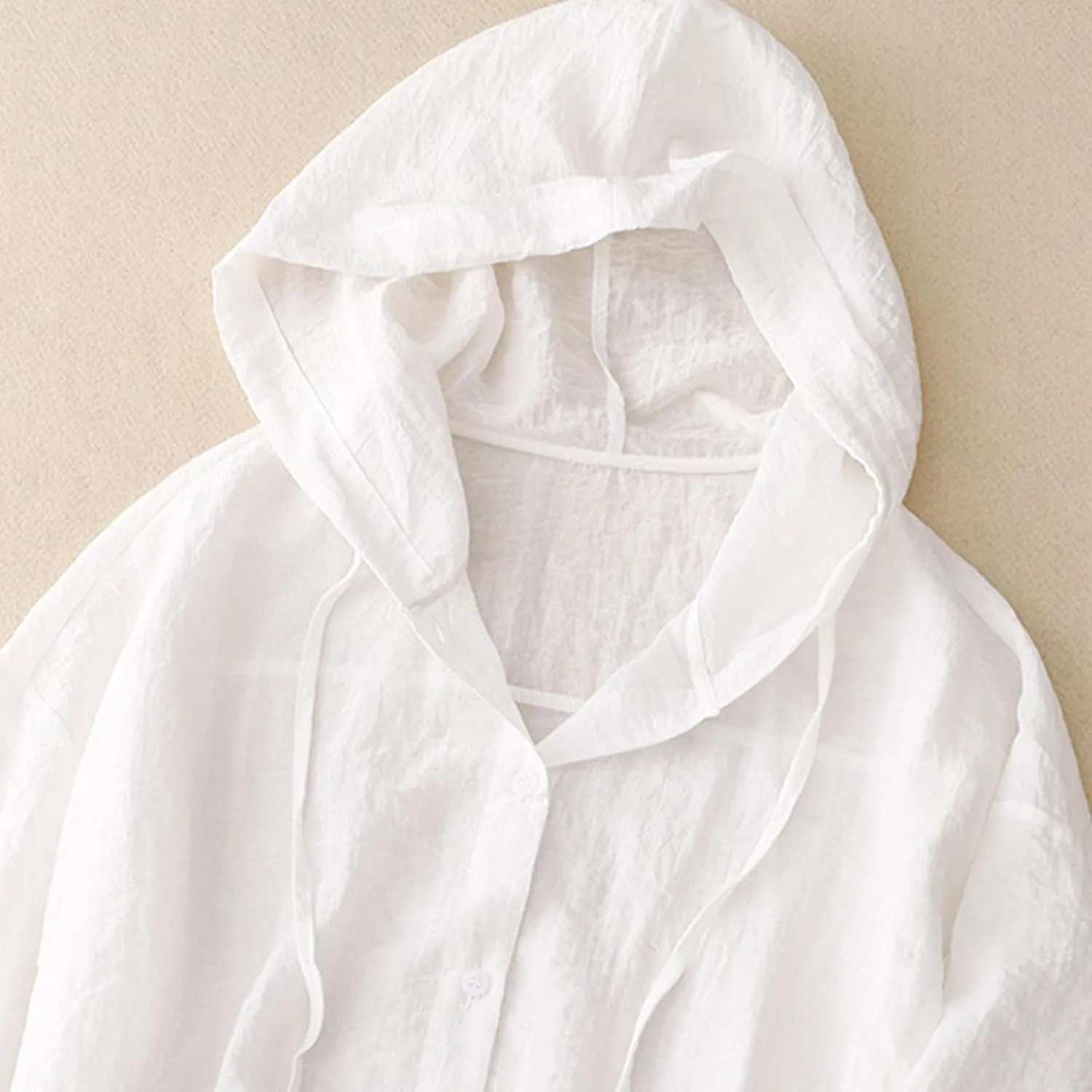 Women's Linen Sun Protection Hoodie Jacket Lightweight Long Sleeve Shirt Oversized Loose Breathable Hooded Cover Ups