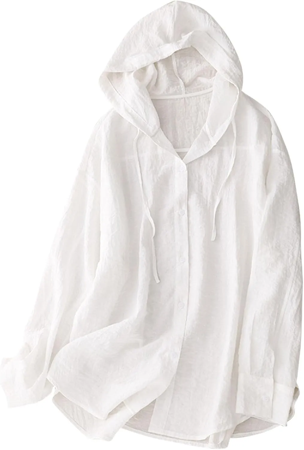 Women's Linen Sun Protection Hoodie Jacket Lightweight Long Sleeve Shirt Oversized Loose Breathable Hooded Cover Ups