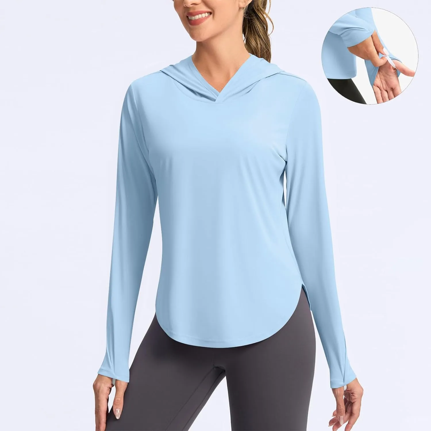 Women's Sun Protection Hoodie Shirts UPF 50  Long Sleeve UV SPF T-Shirt Hiking Running Quick Dry Rash Guard