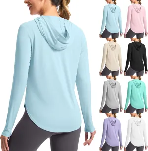 Women's Sun Protection Hoodie Shirts UPF 50  Long Sleeve UV SPF T-Shirt Hiking Running Quick Dry Rash Guard