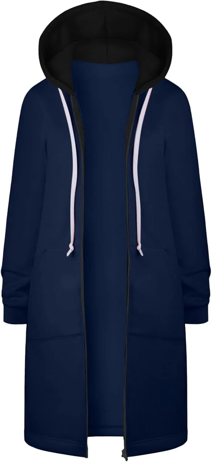 Womens Zip Up Long Sleeve Hoodies Sweatshirt Fleece Jackets 2024 Fall Fashion Outfits Winter Clothes Long Coats