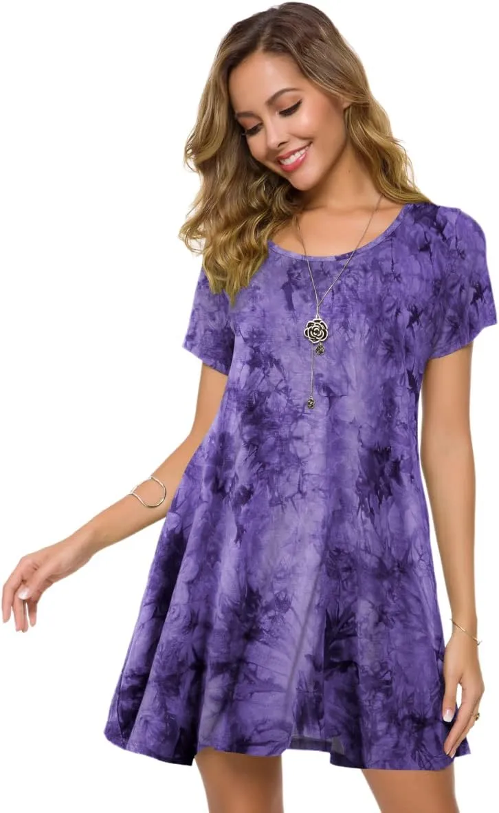 ZENNILO Plus Size Casual T Shirt Dresses for Women Flowy Swing Tunic Dress Pockets