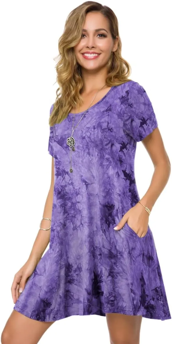 ZENNILO Plus Size Casual T Shirt Dresses for Women Flowy Swing Tunic Dress Pockets
