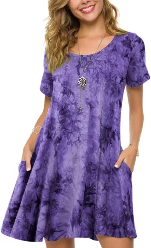 ZENNILO Plus Size Casual T Shirt Dresses for Women Flowy Swing Tunic Dress Pockets